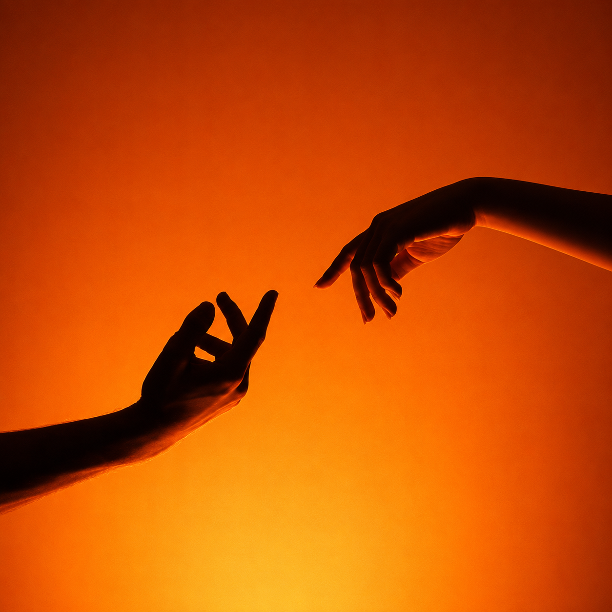 Reaching over a bar of light, fingertips apart.
